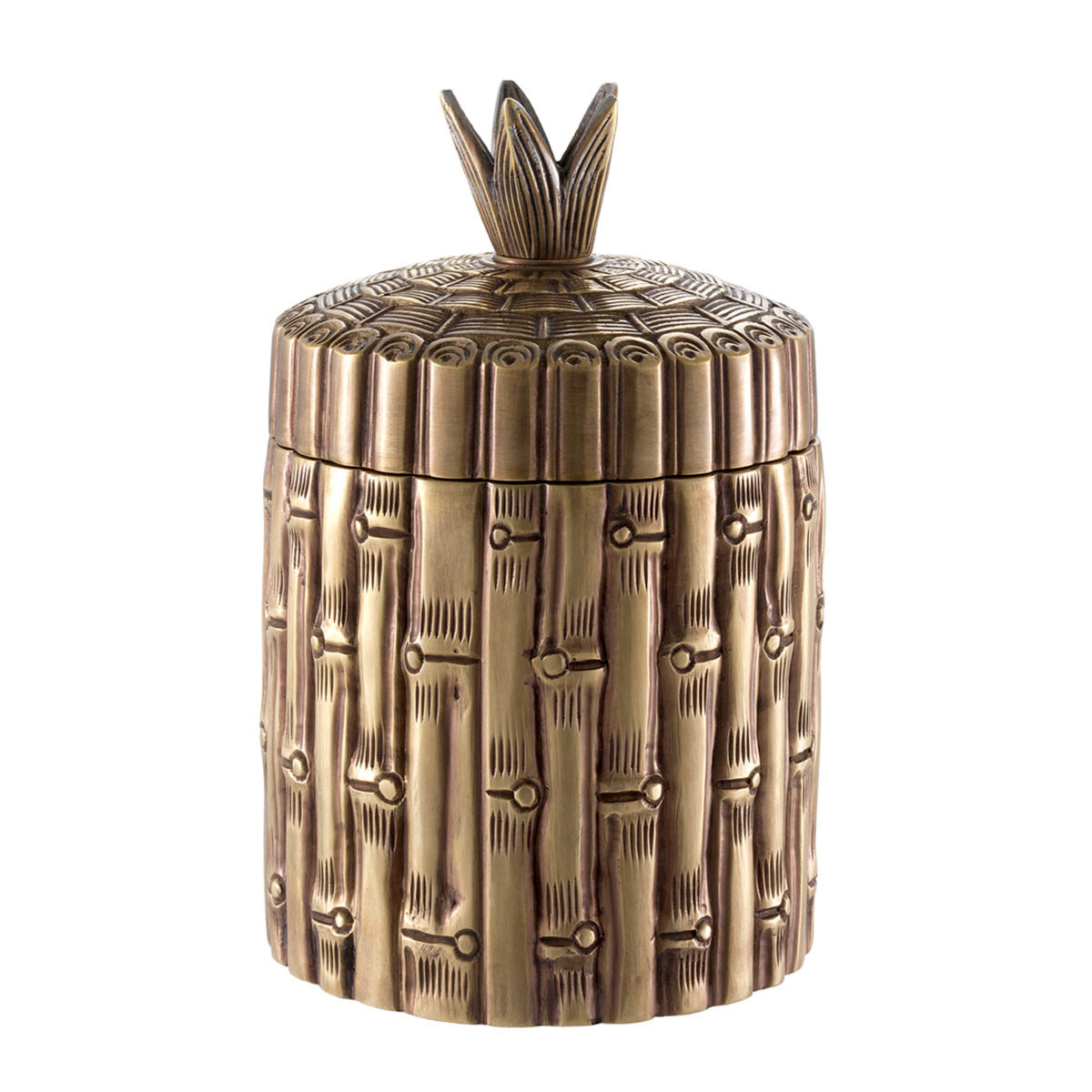 Pudełko Bamboo, okrągłe, wykończenie mosiądz vintage