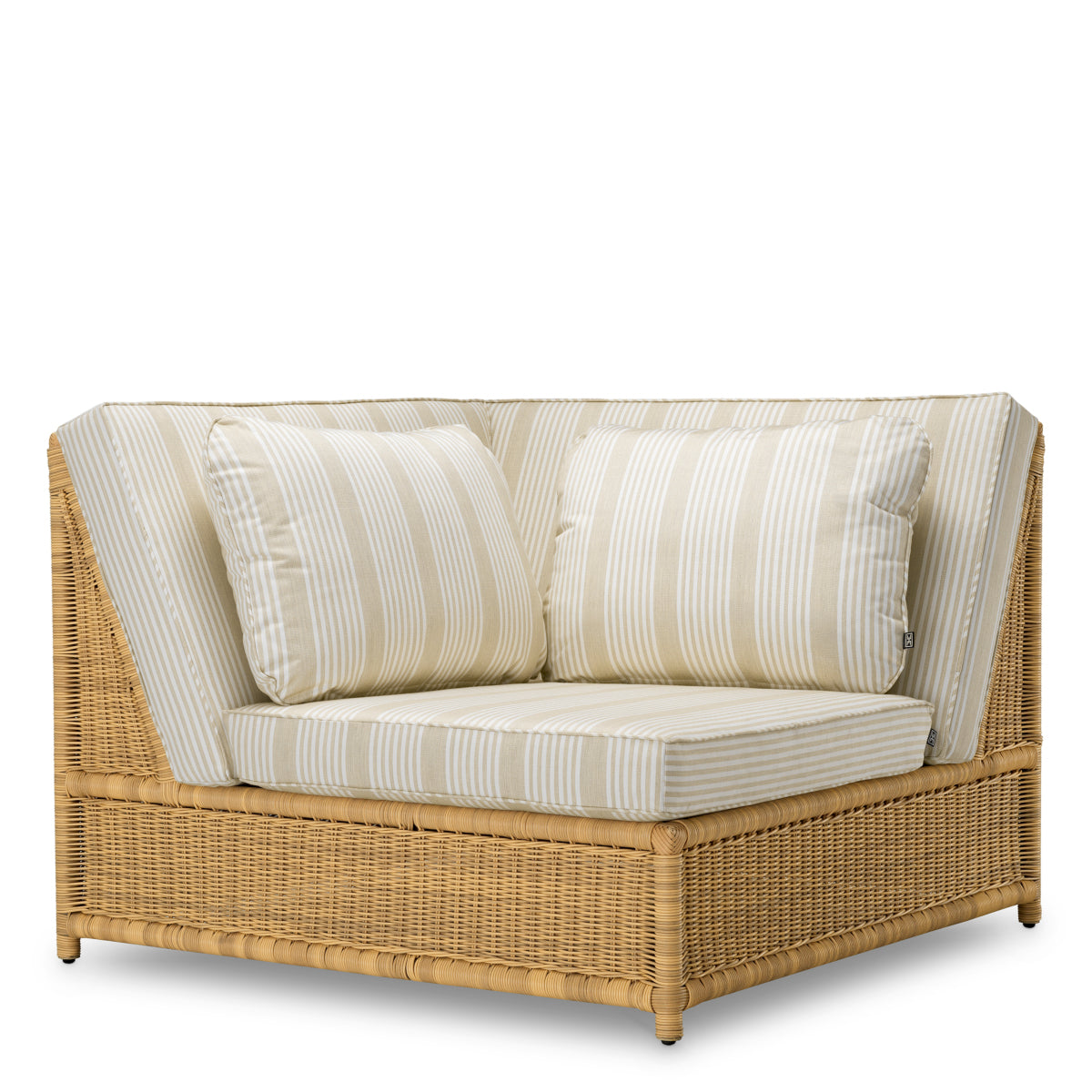 Modułowy fotel ogrodowy narożny Hampton, sztuczny rattan, tkanina Saville, beż