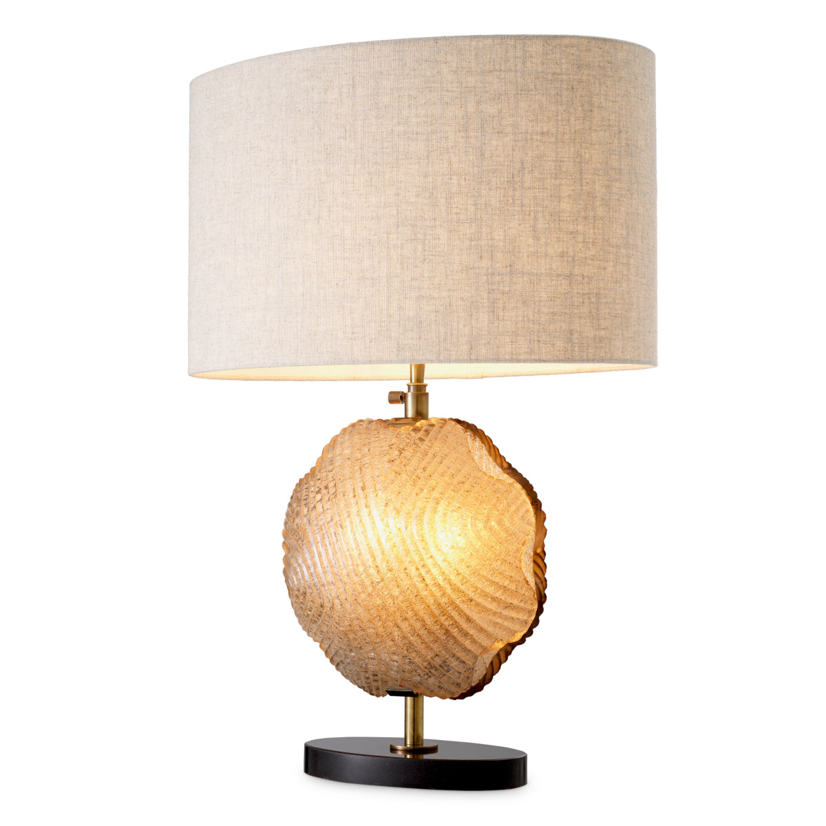 Lampa stołowa Nuria, wykończenie mosiądz vintage, ręcznie wykonane szkło, z abażurem