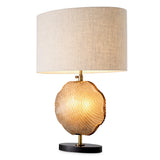 Lampa stołowa Nuria, wykończenie mosiądz vintage, ręcznie wykonane szkło, z abażurem