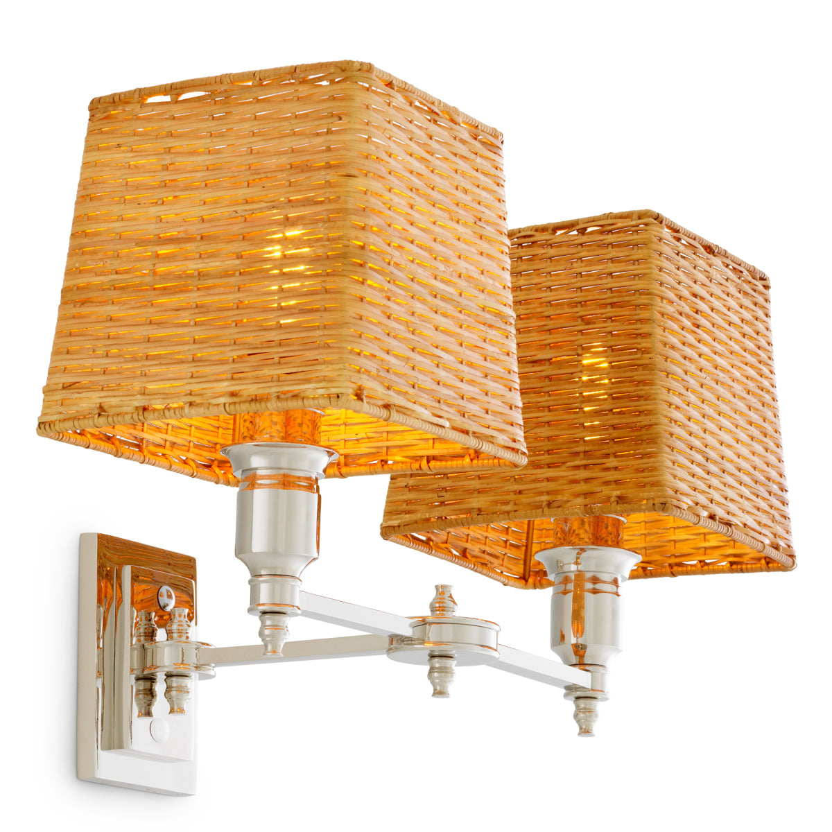 Lampa ścienna Lexington Double, wykończenie niklowe, z abażurami rattanowymi