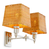 Lampa ścienna Lexington Double, wykończenie niklowe, z abażurami rattanowymi