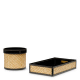 Zestaw na biurko Taos, black leather, natural rattan, komplet 2 szt.