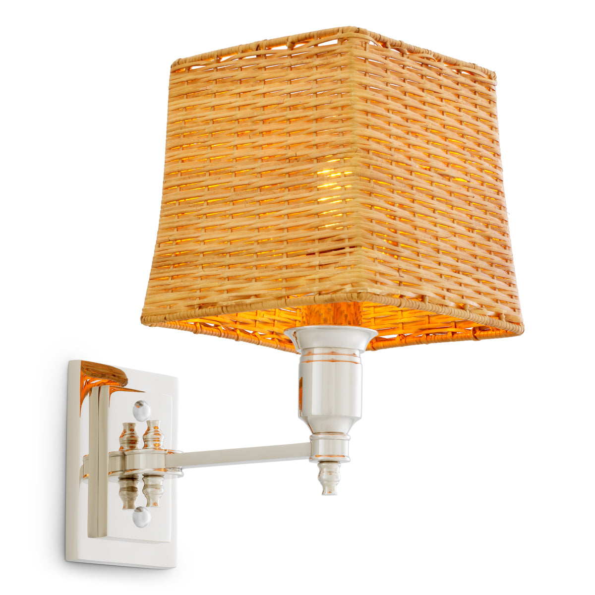 Lampa ścienna Lexington Single, wykończenie niklowe, z abażurem rattanowym