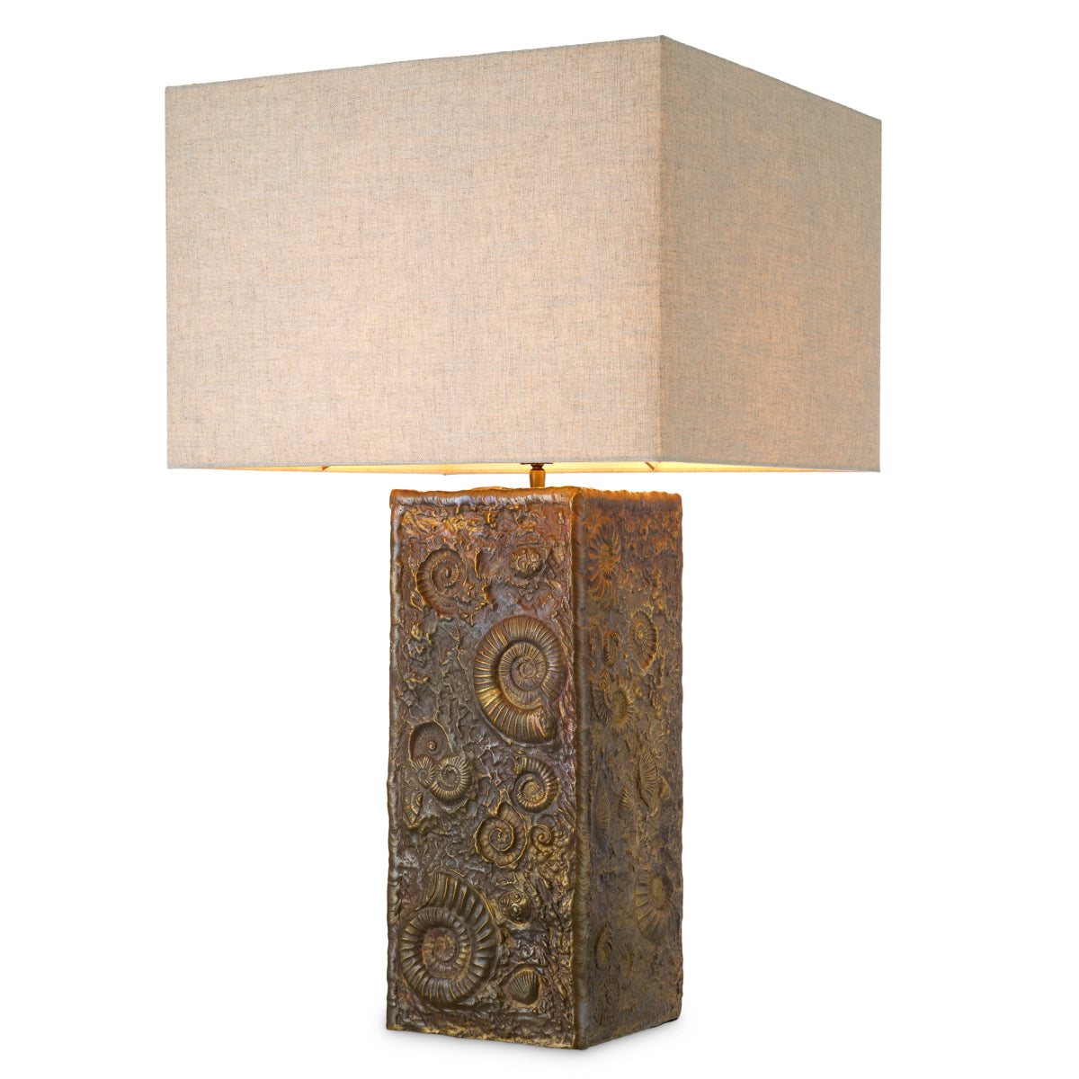 Lampa stołowa Kamari, wykończenie mosiądz vintage, z abażurem
