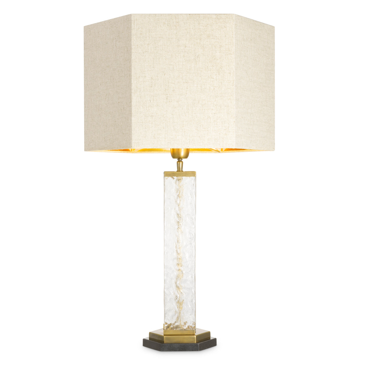 Lampa stołowa Harmonis, wykończenie mosiądz vintage, z abażurem