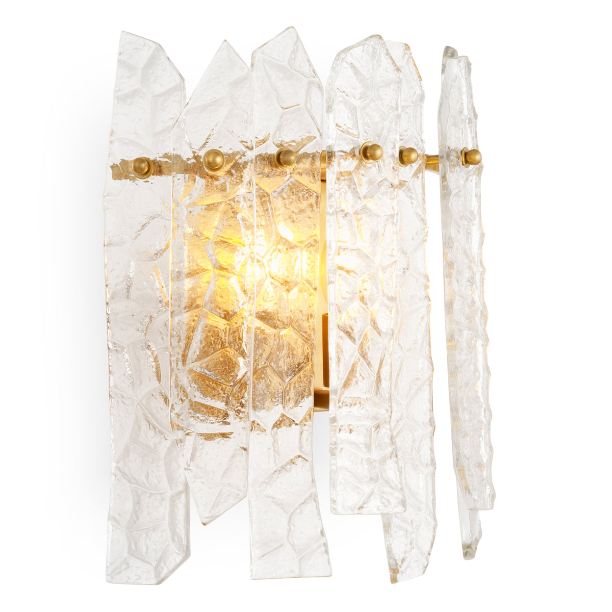 Lampa ścienna Prati, wykończenie w mosiądzu vintage, przezroczyste szkło