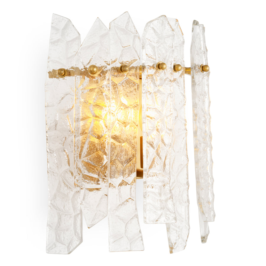 Lampa ścienna Prati, wykończenie w mosiądzu vintage, przezroczyste szkło