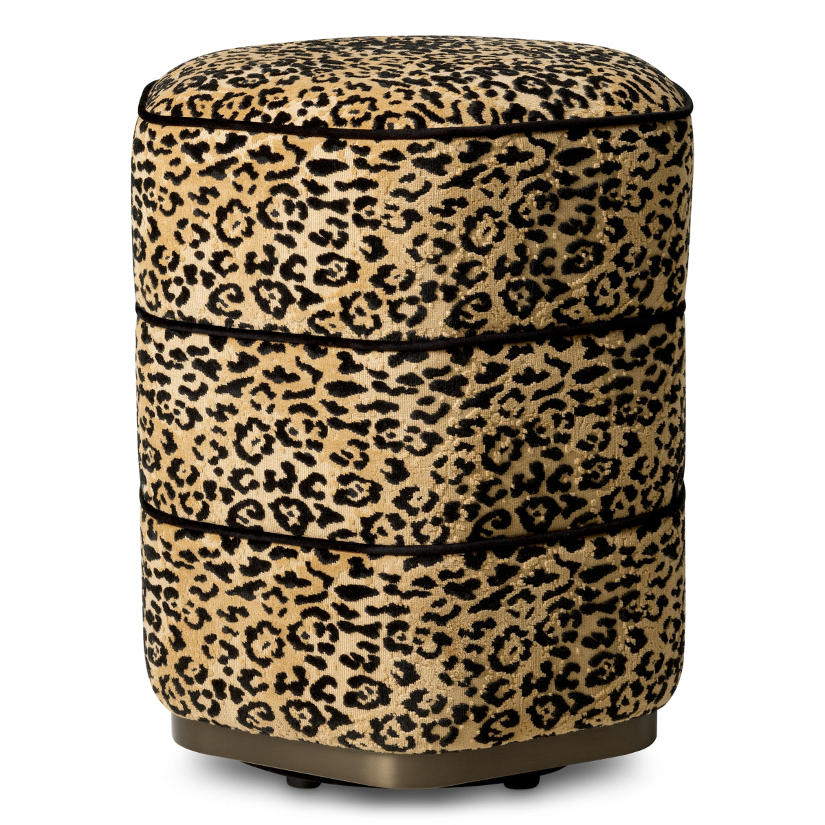 Taboret Roosevelt, wykończenie brązowe, tkanina Bernard leopard, camel