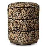 Taboret Roosevelt, wykończenie brązowe, tkanina Bernard leopard, camel