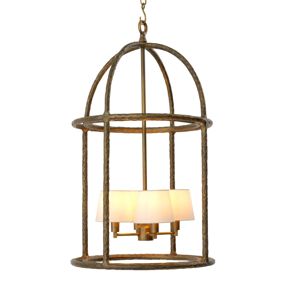 Lampa wisząca Montrose, wykończenie w stylu vintage mosiądzu, w zestawie białe klosze