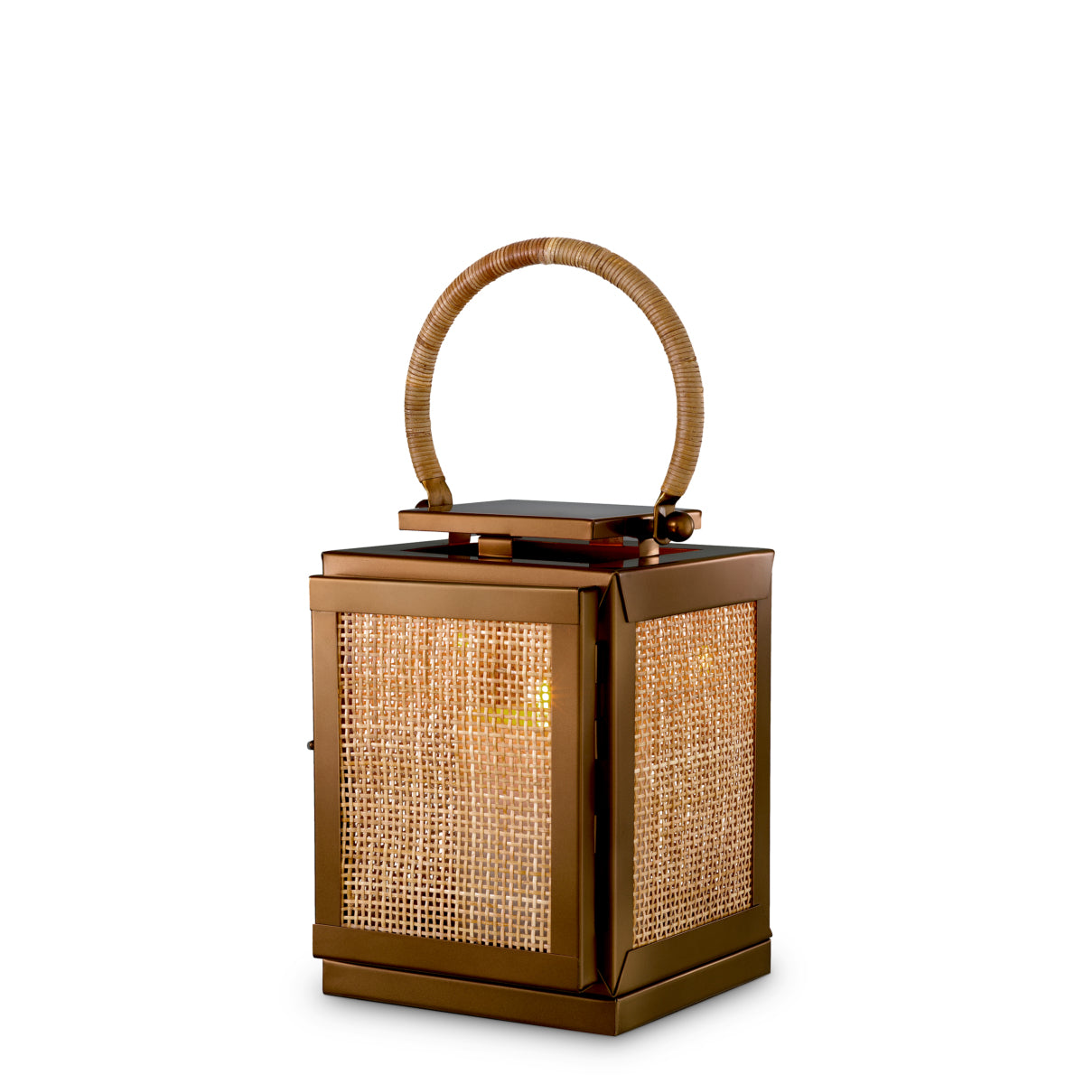Lampion Georgian S, wykończenie w stylu vintage mosiądzu, uchwyt z bambusa