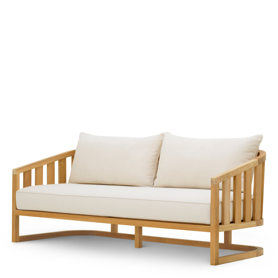 Sofa ogrodowa Aruba, naturalne drewno tekowe, w zestawie poduszki z płótna Sunbrella