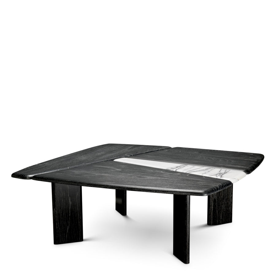 Stolik kawowy Brinton, charcoal grey, lite drewno, biały marmur