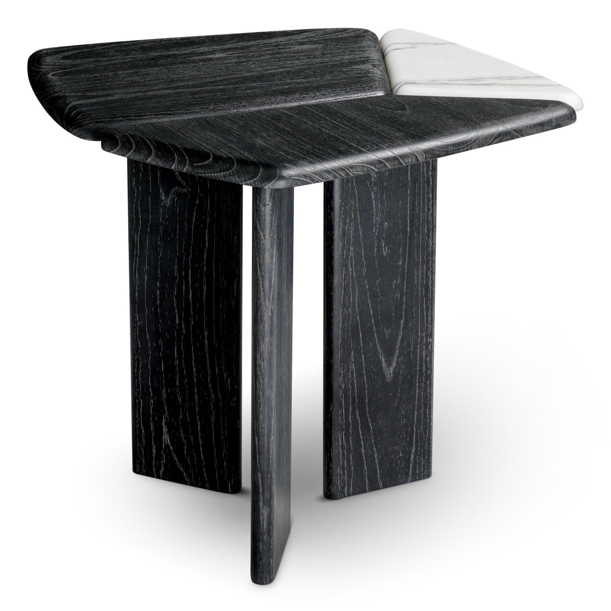 Stolik boczny Brinton, charcoal grey, lite drewno, biały marmur