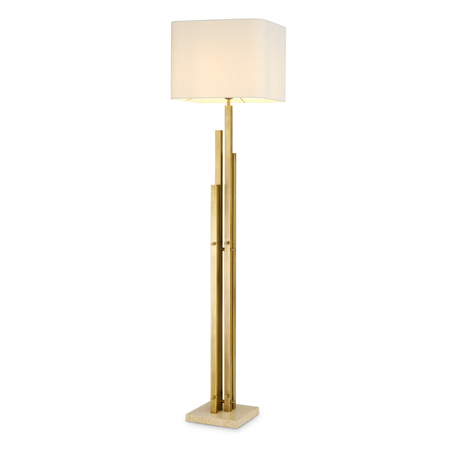 Lampa podłogowa Destino, wykończenie mosiądz vintage, z abażurem