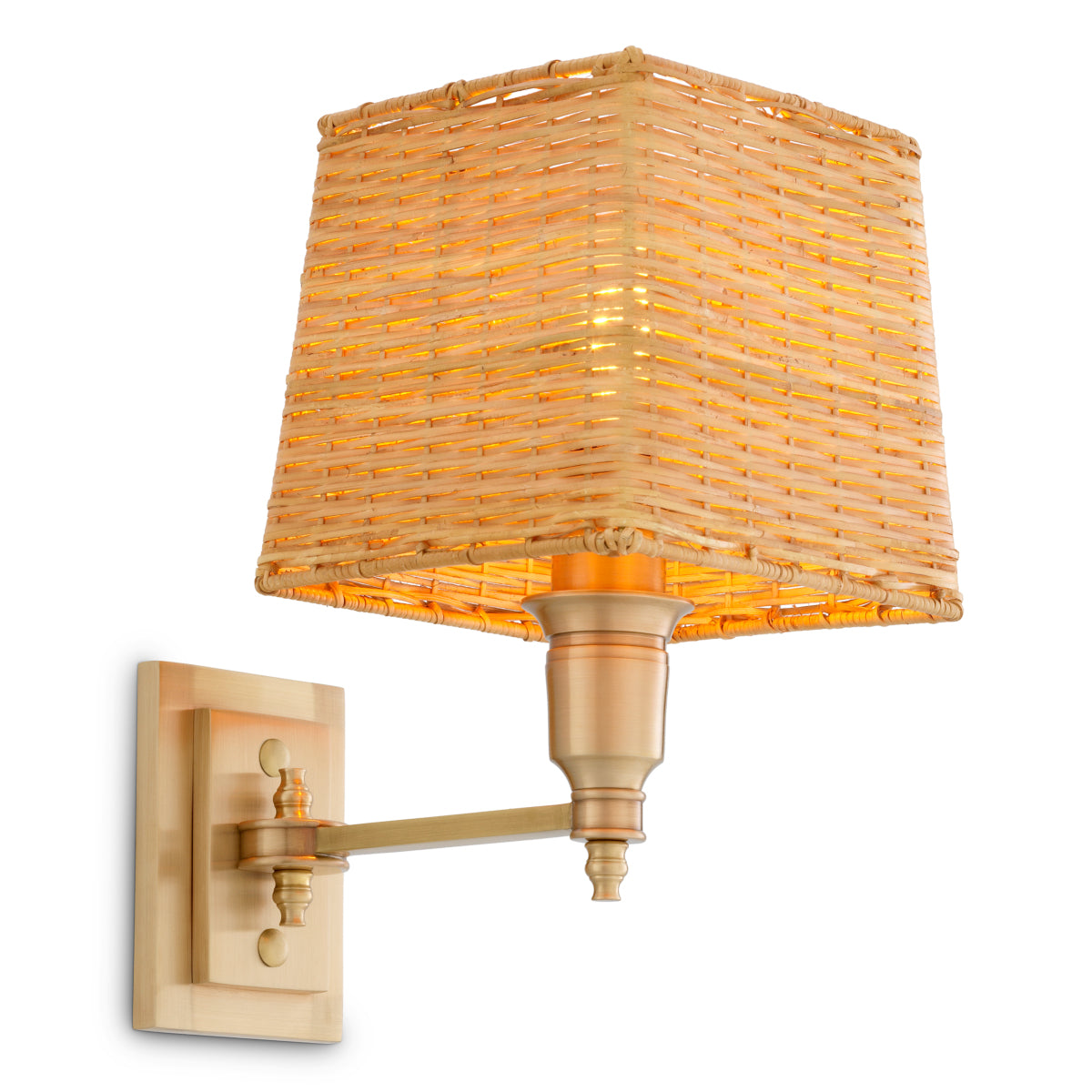 Lampa ścienna Lexington Single, wykończenie mosiądz antyczny, z abażurem rattanowym