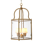 Lampa wisząca Preston, wykończenie w stylu vintage mosiądzu, w zestawie białe klosze