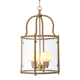Lampa wisząca Preston, wykończenie w stylu vintage mosiądzu, w zestawie białe klosze