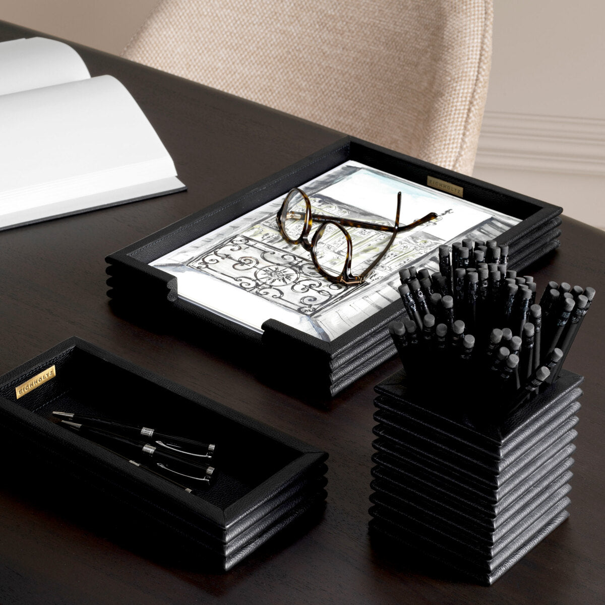 Zestaw biurkowy Elvane | Black Leather | Zestaw 3 szt.