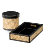 Zestaw na biurko Taos, black leather, natural rattan, komplet 2 szt.