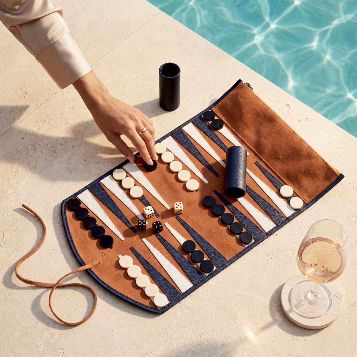 Backgammon Monte Lago, zestaw podróżny, blue leather, orange suede
