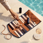 Backgammon Monte Lago, zestaw podróżny, blue leather, orange suede