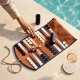 Backgammon Monte Lago, zestaw podróżny, blue leather, orange suede