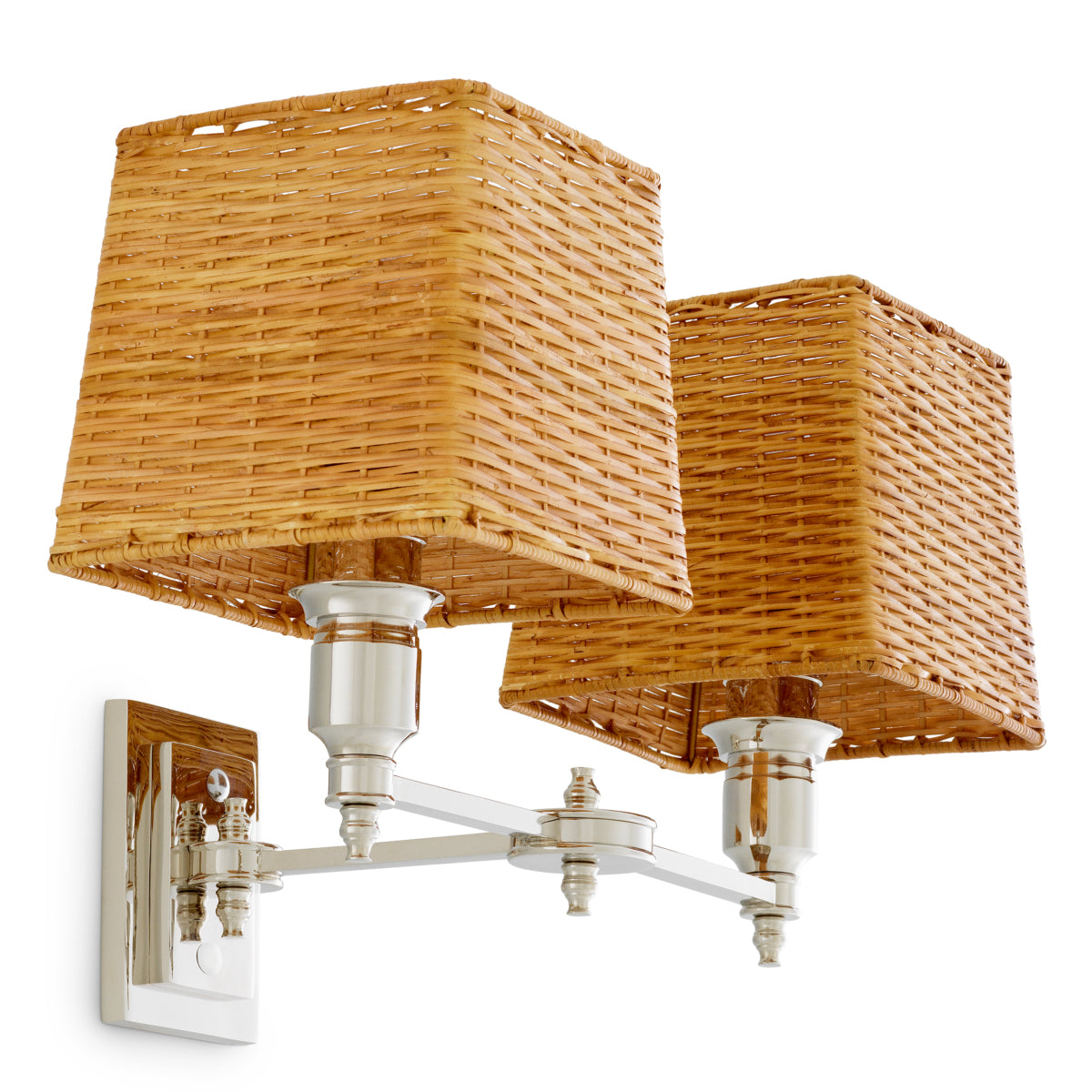 Lampa ścienna Lexington Double, wykończenie niklowe, z abażurami rattanowymi