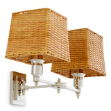 Lampa ścienna Lexington Double, wykończenie niklowe, z abażurami rattanowymi