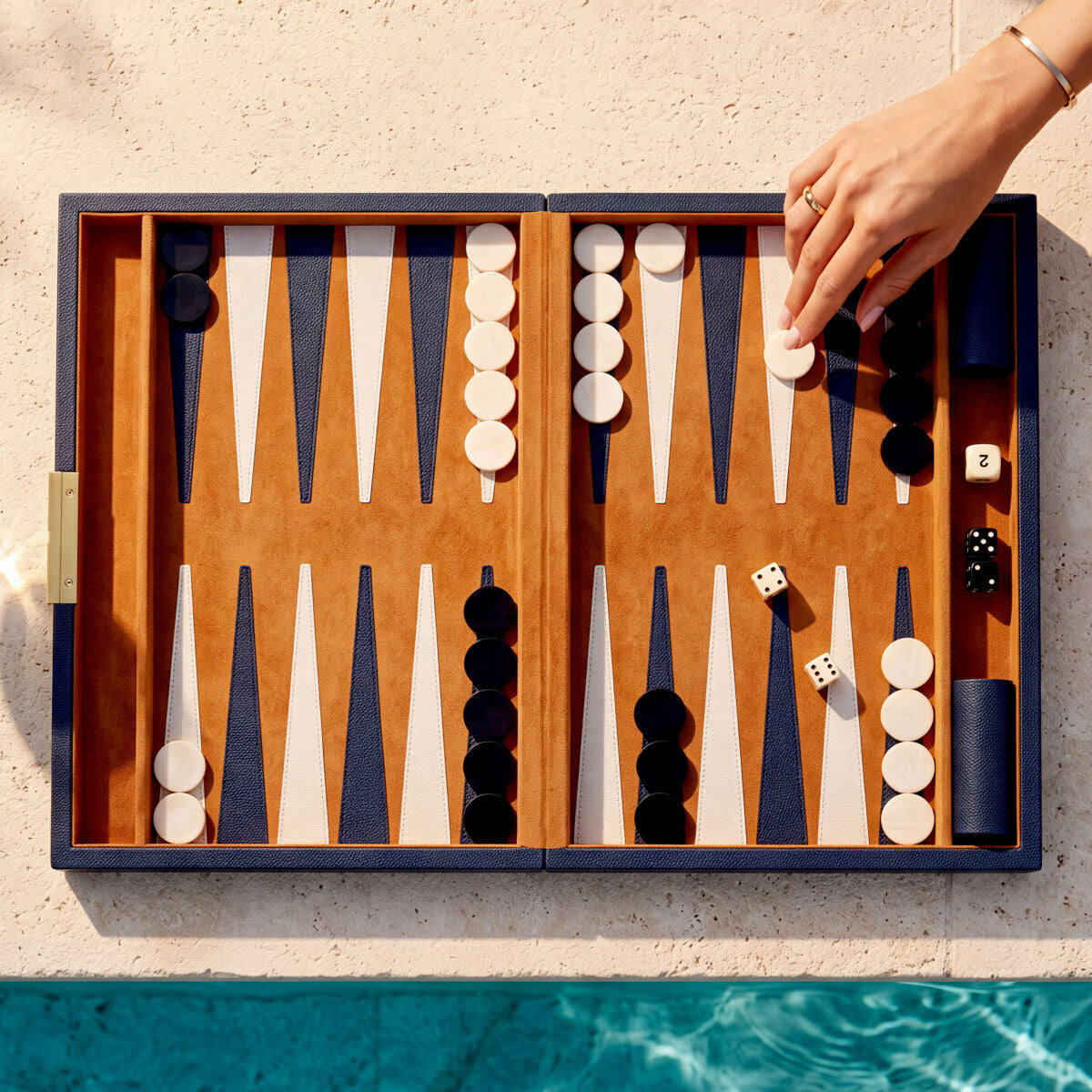 Backgammon South Shore, zestaw prezentowy, blue leather, orange suede