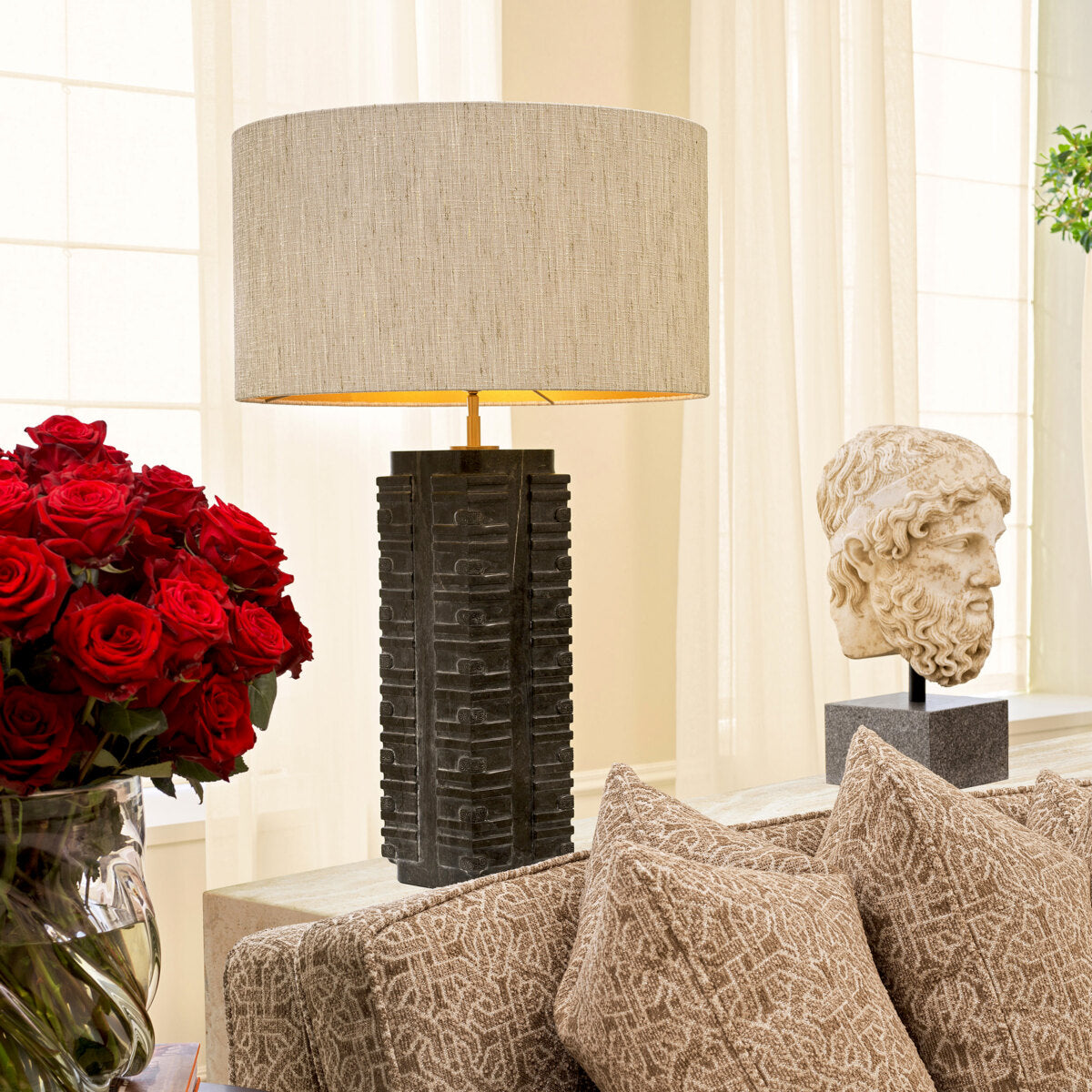 Lampa stołowa Cong dark grey marble incl shade