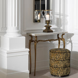Taboret Roosevelt, wykończenie brązowe, tkanina Bernard leopard, camel