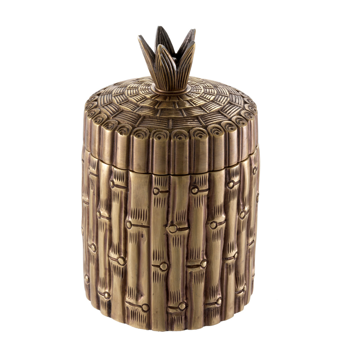 Pudełko Bamboo, okrągłe, wykończenie mosiądz vintage