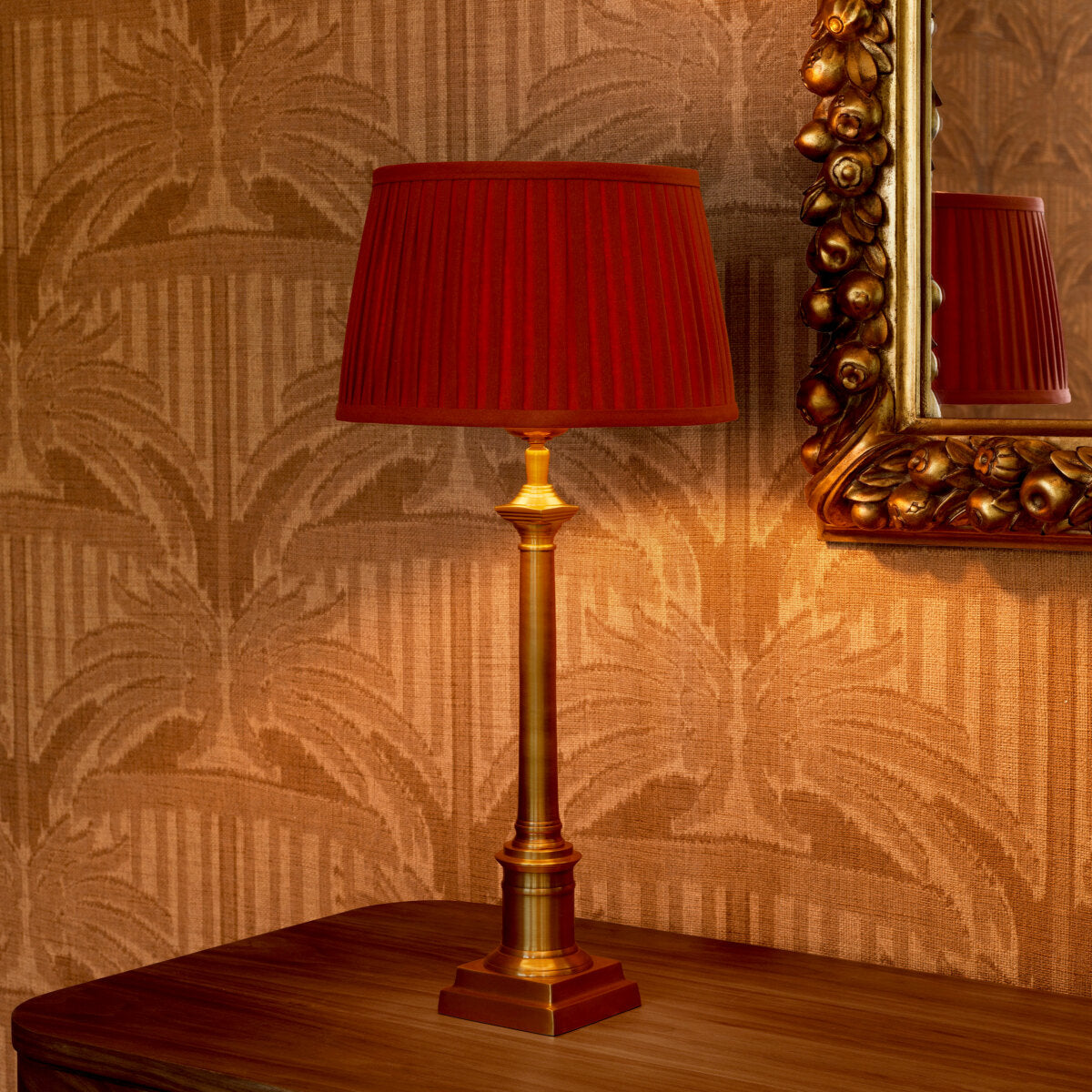 Lampa stołowa Cologne S antique brass finish incl pleated orange shade