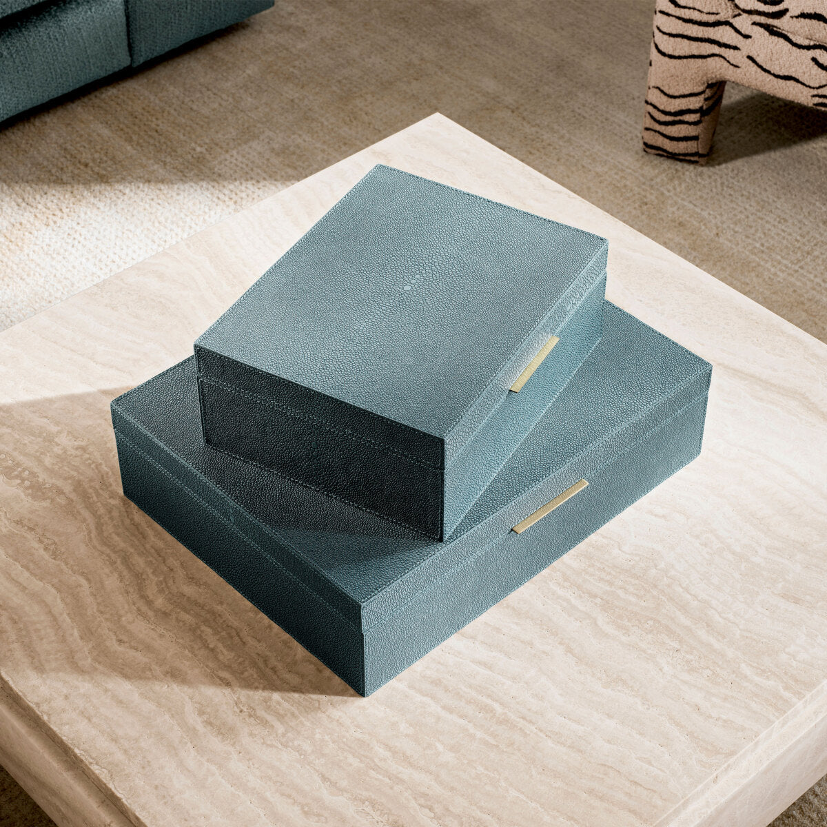Pudełko dekoracyjne Menton S, faux blue shagreen