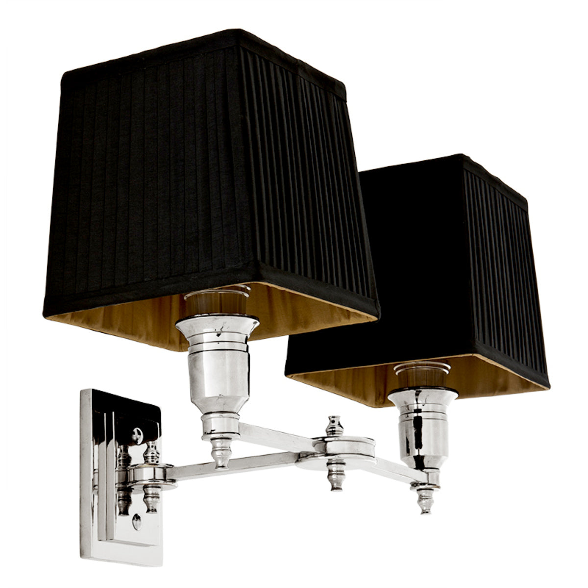 Lampa ścienna Lexington Double, wykończenie niklowe, z czarnymi abażurami