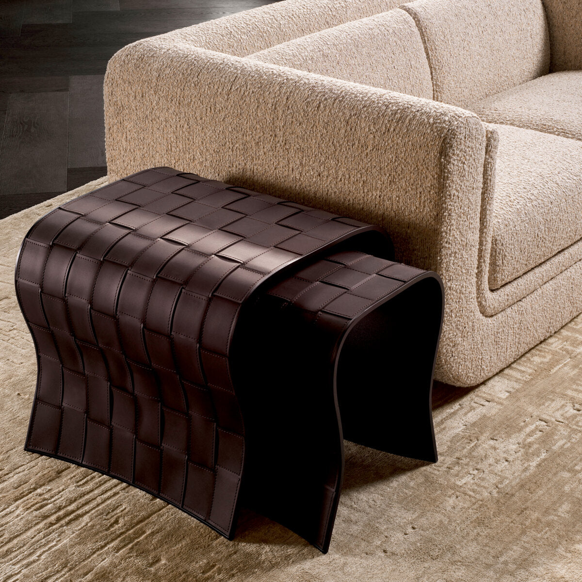 Stoliki boczne Marcello, dark brown faux leather, komplet 2 szt.