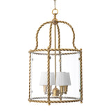 Lampa wisząca Preston, wykończenie w stylu vintage mosiądzu, w zestawie białe klosze