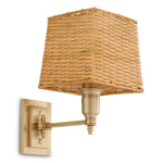 Lampa ścienna Lexington Single, wykończenie mosiądz antyczny, z abażurem rattanowym