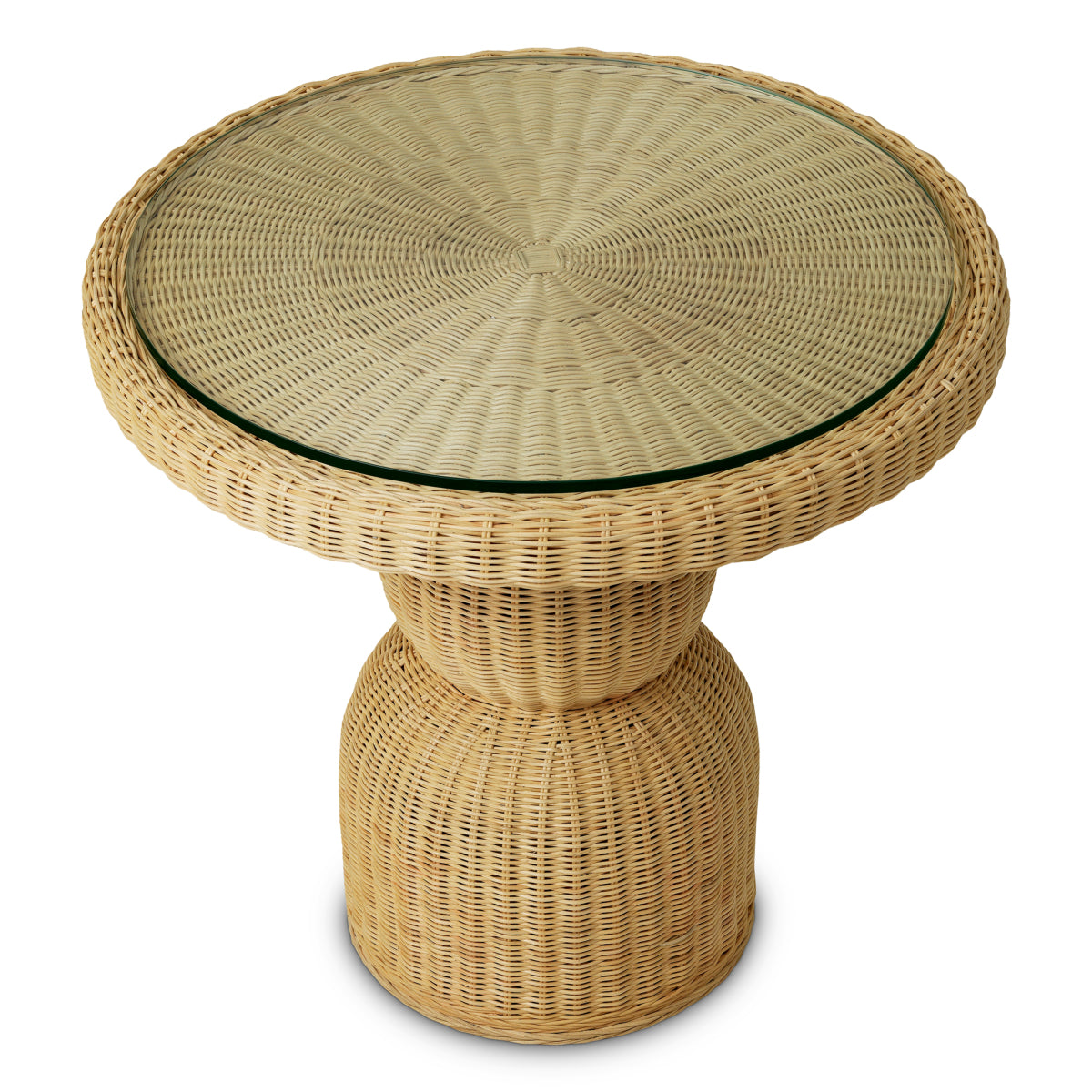 Stół do jadalni Tiago, okrągły, naturalny rattan, w zestawie blat szklany