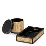 Zestaw na biurko Taos, black leather, natural rattan, komplet 2 szt.