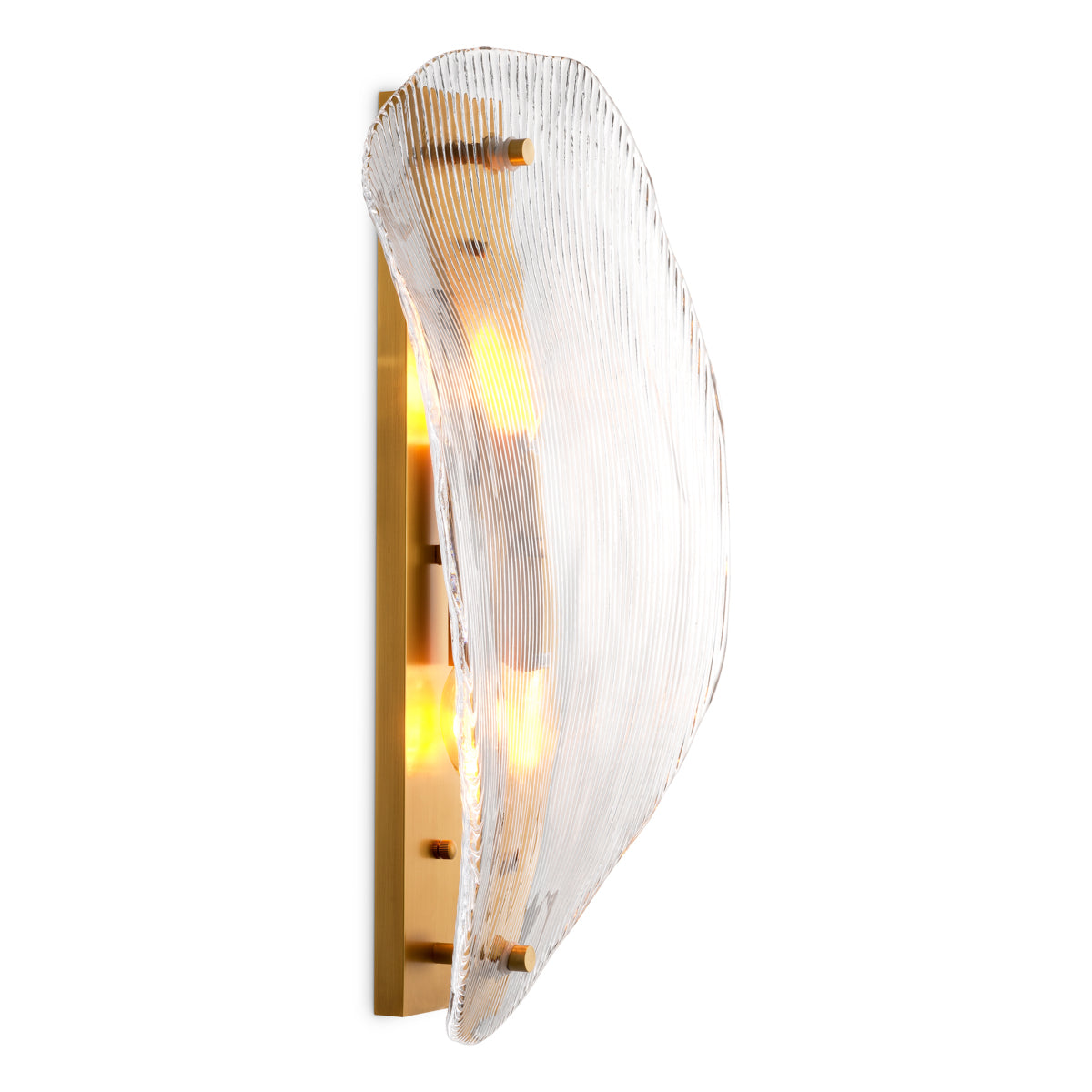 Lampa ścienna Hibis – wykończenie w postarzanym mosiądzu, przezroczyste szkło