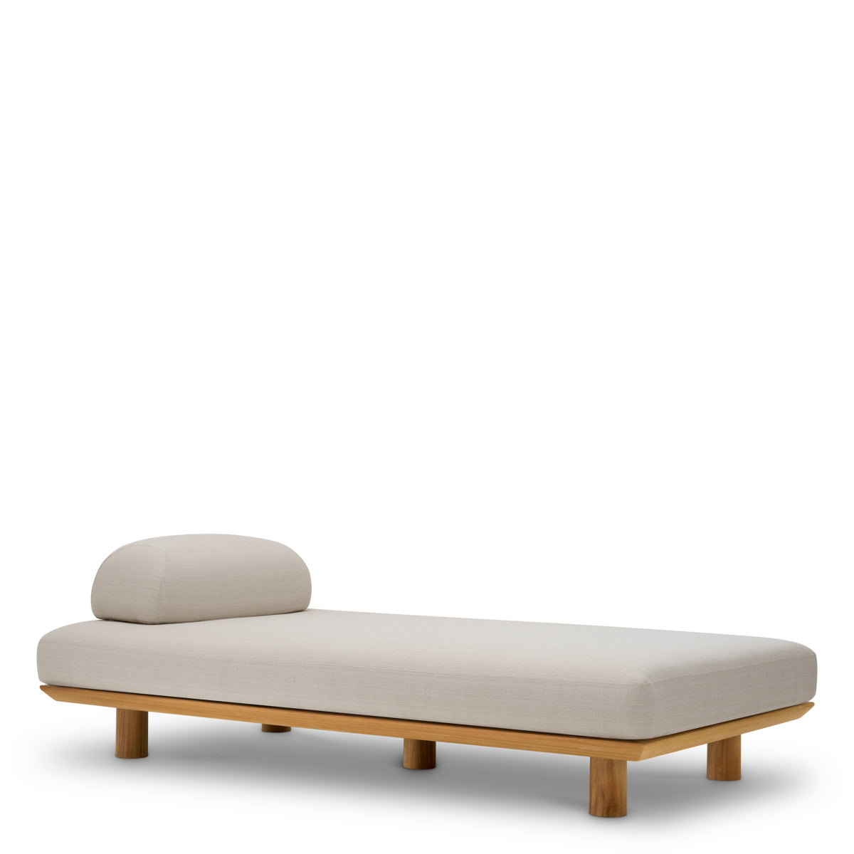 Sofa ogrodowa Nomade, naturalne drewno tekowe, tkanina Lucio piaskowa
