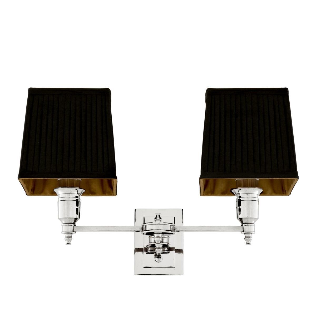 Lampa ścienna Lexington Double, wykończenie niklowe, z czarnymi abażurami