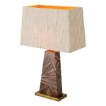 Lampa stołowa Gaultier, brązowa marketeria ze słomy, z abażurem
