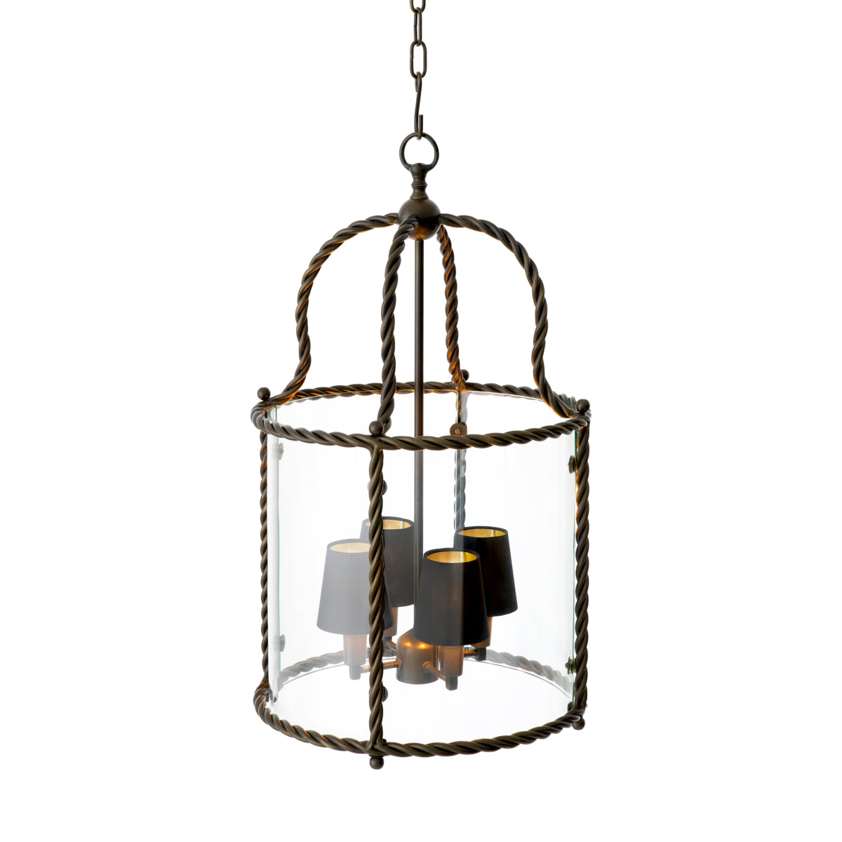 Lampa wisząca Preston, wykończenie brązowe z połyskiem, w zestawie czarne klosze