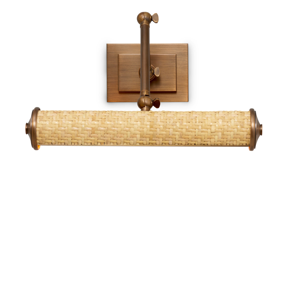 Lampa ścienna Luca S, rattan, wykończenie mosiądz antyczny