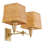 Lampa ścienna Lexington Double, wykończenie mosiądz antyczny, z abażurami rattanowymi