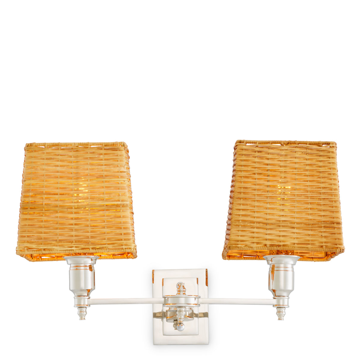 Lampa ścienna Lexington Double, wykończenie niklowe, z abażurami rattanowymi